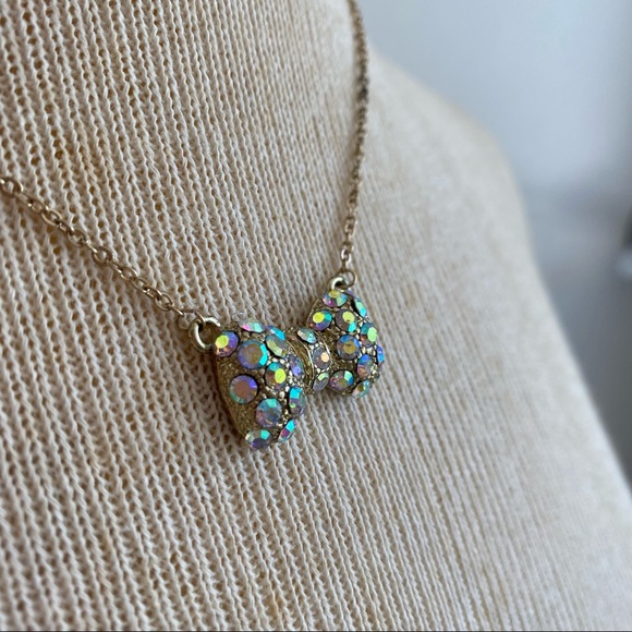 Aurora Borealis Rhinestone Bow Necklace - Picture 6 of 9